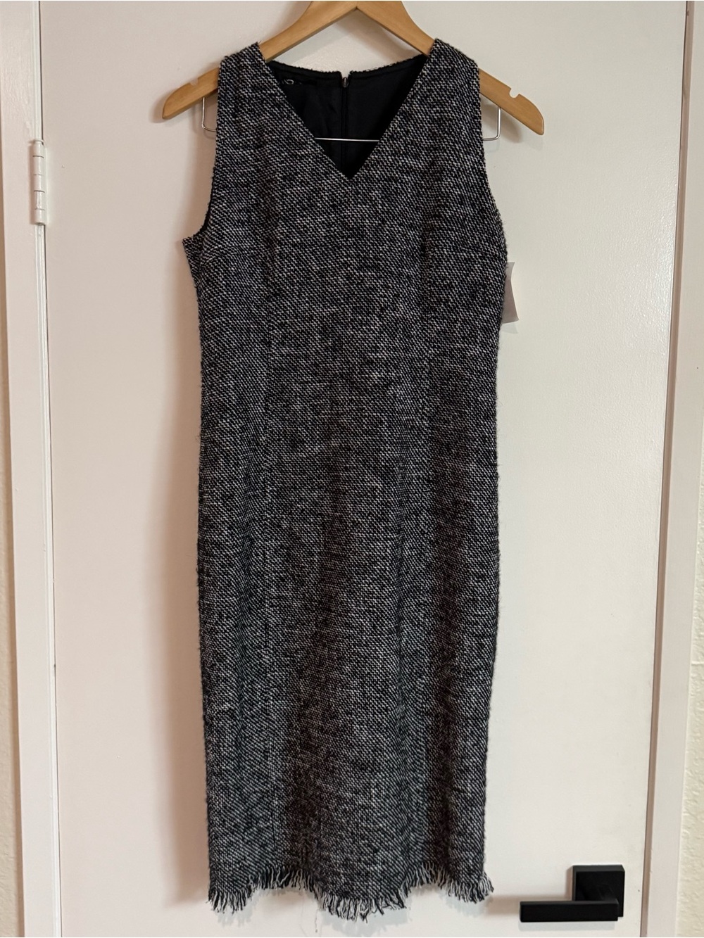 Akris Black and White Tweed V-Neck Midi Dress